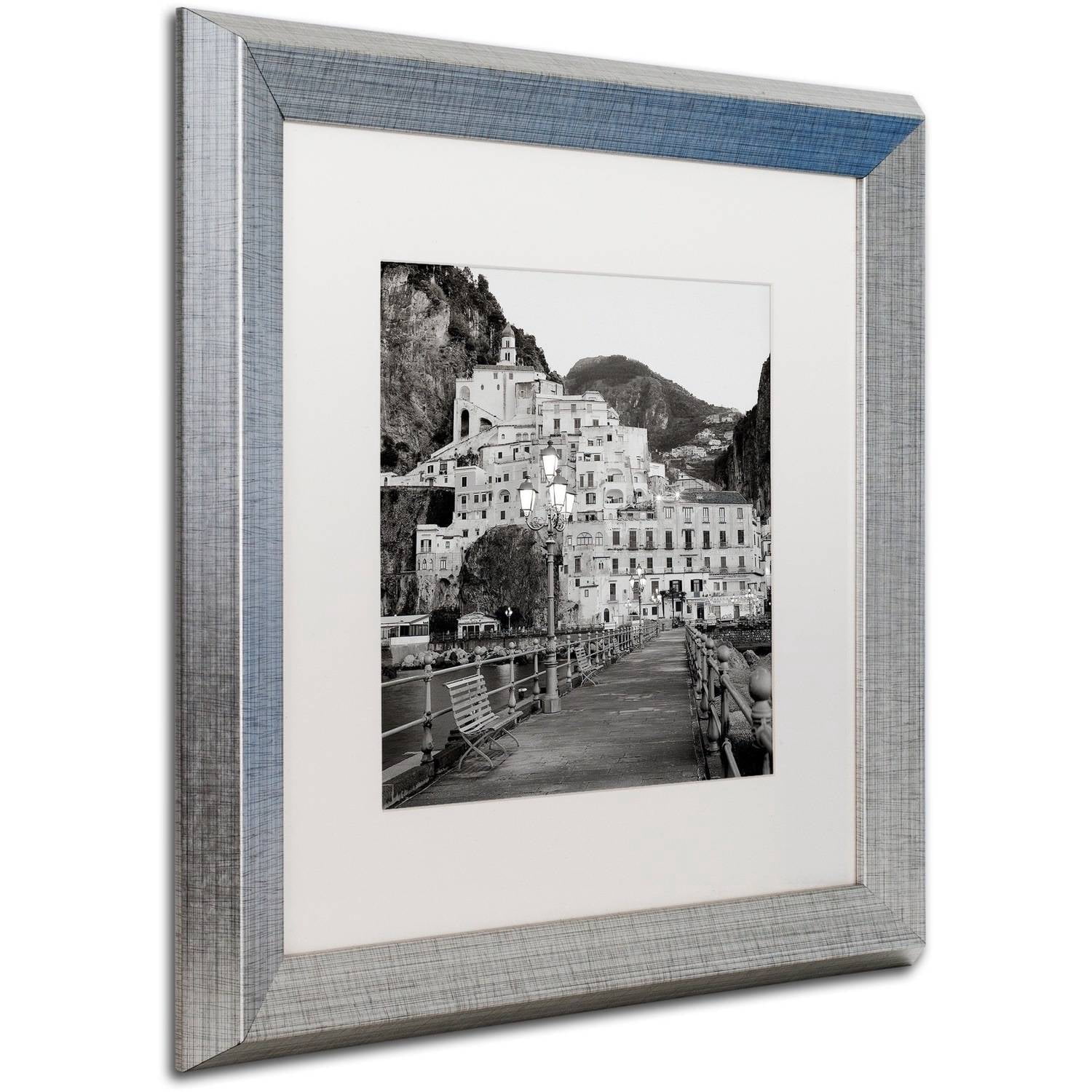 Trademark Fine Art "Amalfi Pier I" Canvas Art by Alan Blaustein, White Matte, Silver Frame