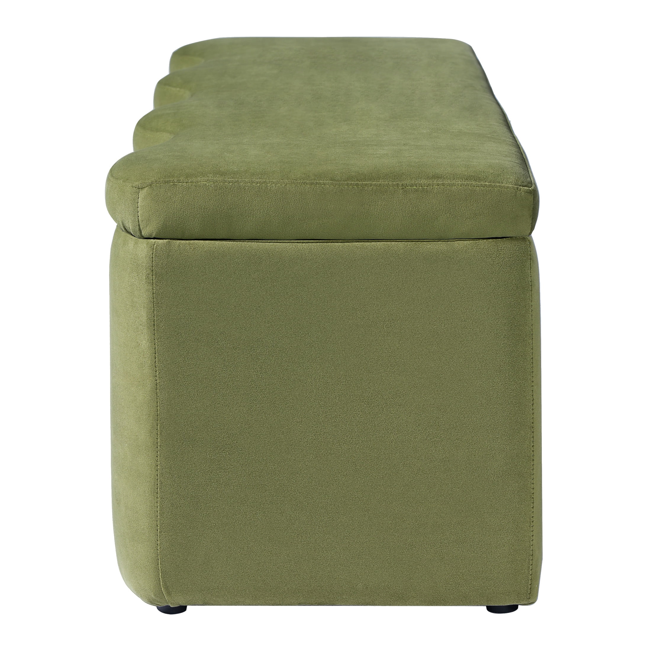 Christopher Knight Home 51.8" Wave Curved Storage Ottoman, Modern Velvet Bench, Olive Green
