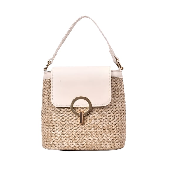 DESIGNICE Straw Top Handle Satchel Handbag for Women Woven Handmade Bucket Crossbody Shoulder Purse White