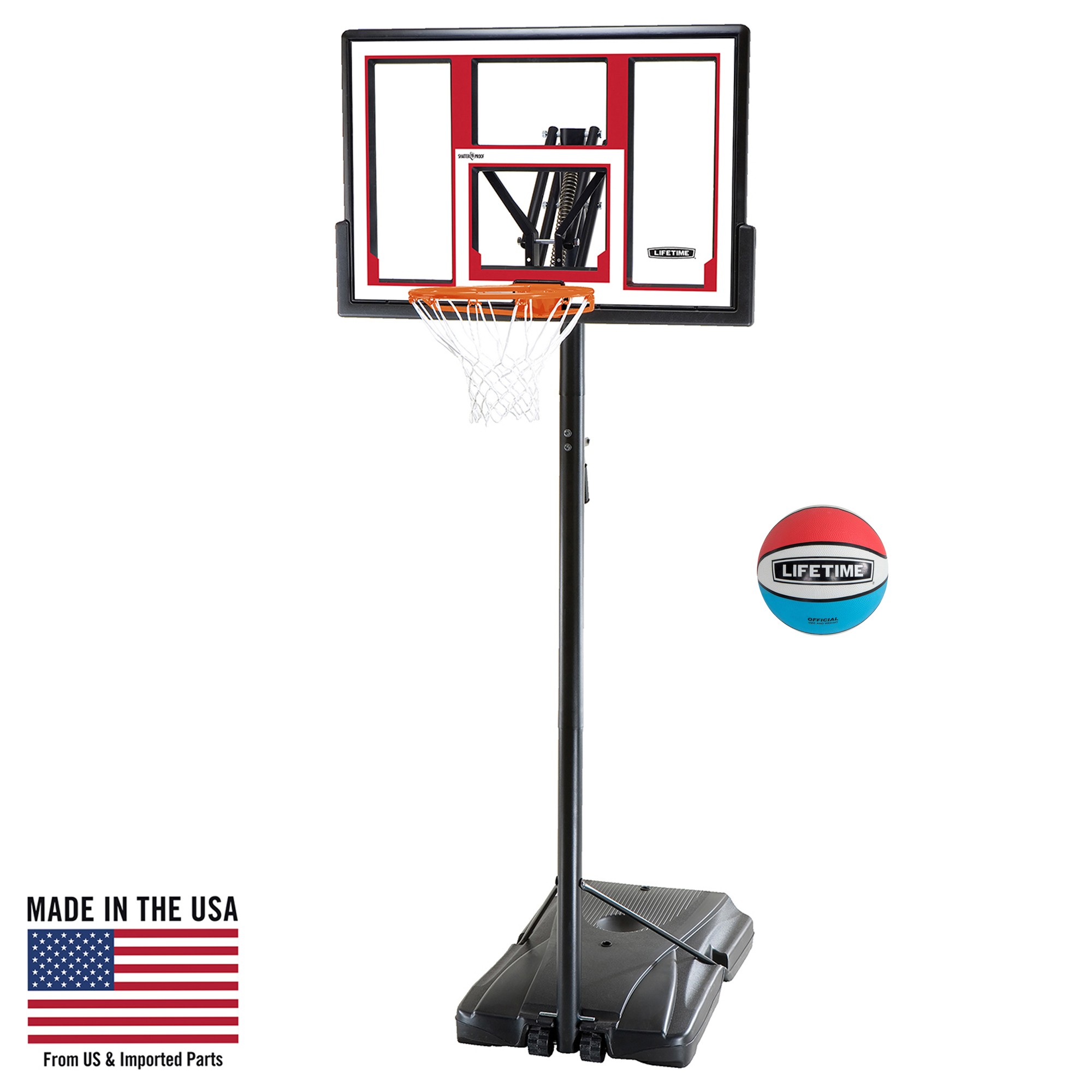 Lifetime (90491) Adjustable Portable Basketball Hoop + Rubber Basketball