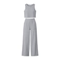 thumbnail image 6 of Women's Summer 2 Piece Outfits Set Solid Color Round neck Sleeveless Tank Crop Top Wide Leg pants Set Pockets Gray XXXL(XXXL), 6 of 7