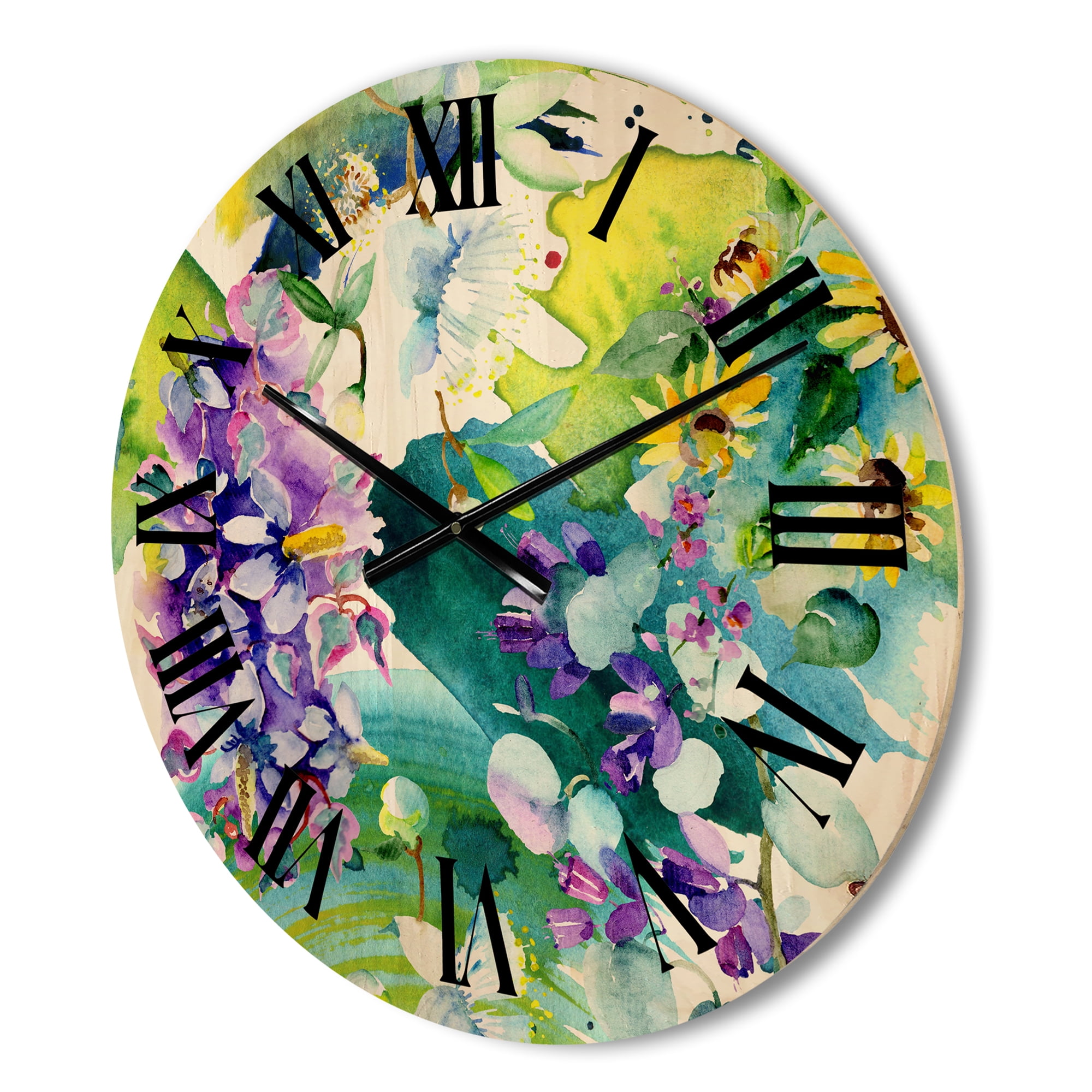 Designart 'Bouquet of Sunflowers and Wildflowers' Farmhouse Wood Wall Clock