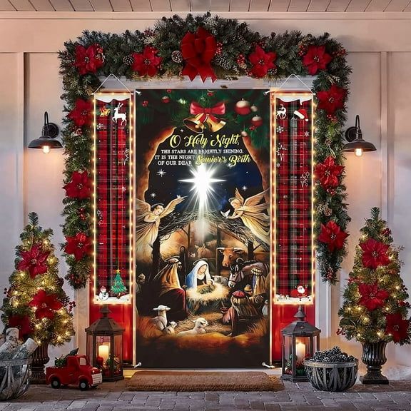 Cevemin Christmas Door Cover Holiday Decoration Multicolor Polyester Door Frame Scene Hanging Cloth