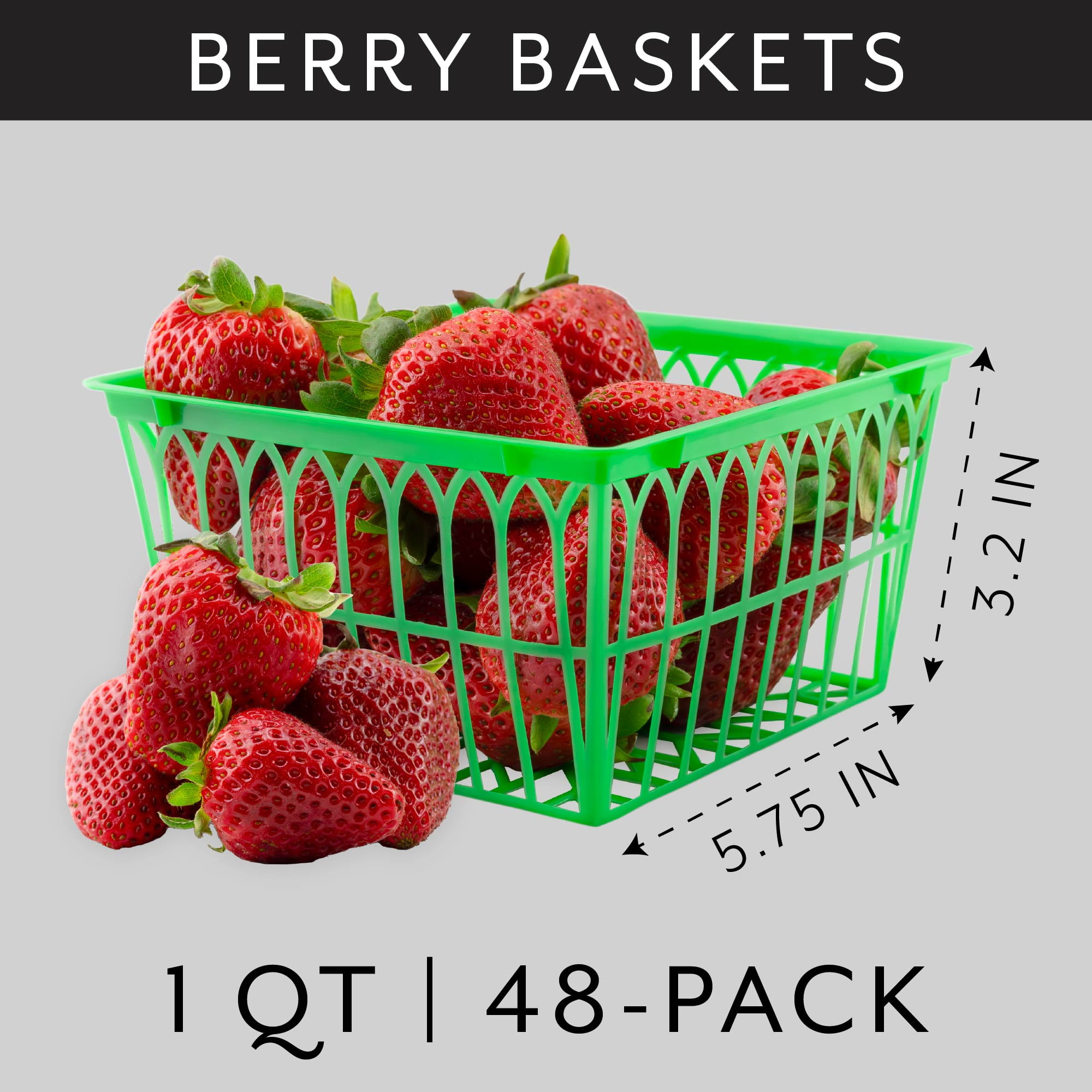 Cornucopia Brands Quart Plastic Berry Baskets (48-Pack), 5.6-Inch Berry Boxes w/Open-Weave Pattern, Ideal for Summer Picking & Crafts!