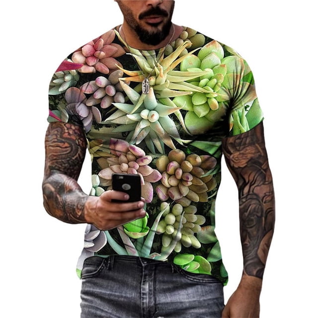 Nouveauté T-Shirts Graphiques Imprimés 3D Plantes et Fleurs Tendance Été Mode Homme Personnalité Col Rond Manches Courtes