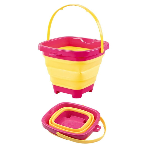 Kids' Summer Beach Fun: Soft Rubber Foldable Square Bucket - Portable, Multifunctional Sand & Water Toy for Ages 4-6, Durable & Easy to Carry, New Yellow Color (Shovel Not Included)