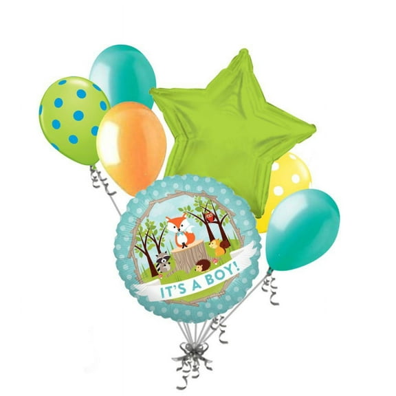 7 pc Baby Boy Woodland Critters Fox Balloon Bouquet Party Animal Shower It's a