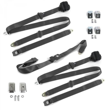safeTboy Charcoal Retractable Bench Seat Belt Kit with Bracketry for 1974-1983 Jeep Cherokee Standard 3 Point - 3 Belts