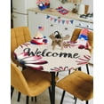 thumbnail image 4 of Farm Daisy Blue Red Plaid Fitted Round Tablecloths Elastic Edged Table Covers 55"-60",4th of July Patriotic Flag on Linen Waterproof Dining Room Table Cloth for Kitchen Holiday Party Tables Decor, 4 of 6