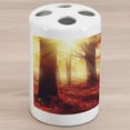 thumbnail image 1 of Woodland Ceramic Toothbrush Holder, Sun Beams Through Misty Old Forest in Fall Season Morning View Dreamy Picture, Decorative Versatile Countertop for Bathroom, 4.5" X 2.7", Yellow Red, by Ambesonne, 1 of 4