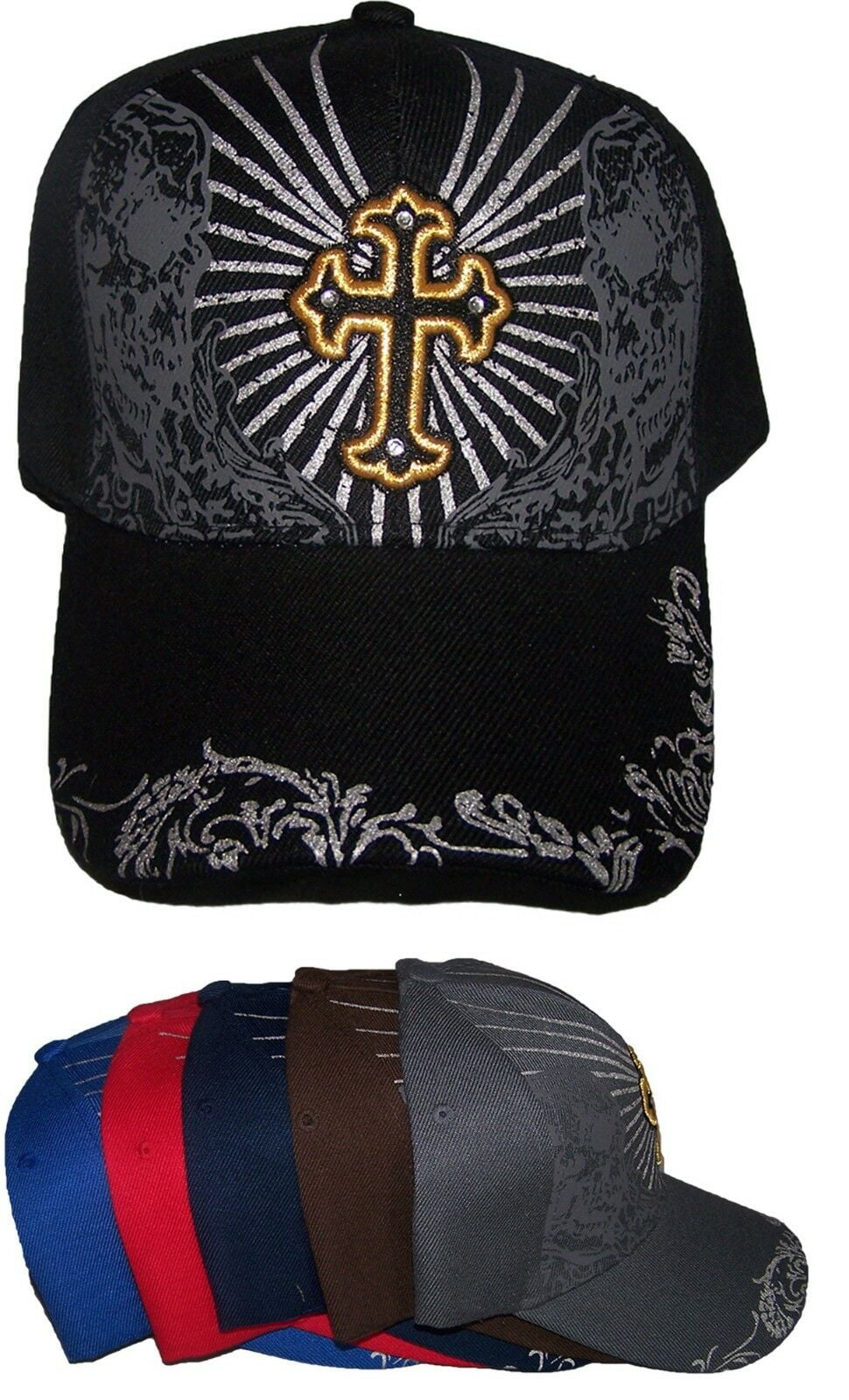 Cross Catholic Christian Baseball Caps With Rhinestones Embroidered