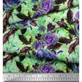 thumbnail image 2 of Soimoi Tissu en Poly Georgette Imprimé Feuilles et Roses au Mètre 52 Pouces de Large, 2 of 3