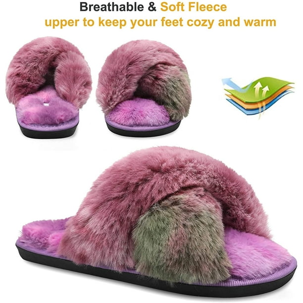 Girls furry slides best sale