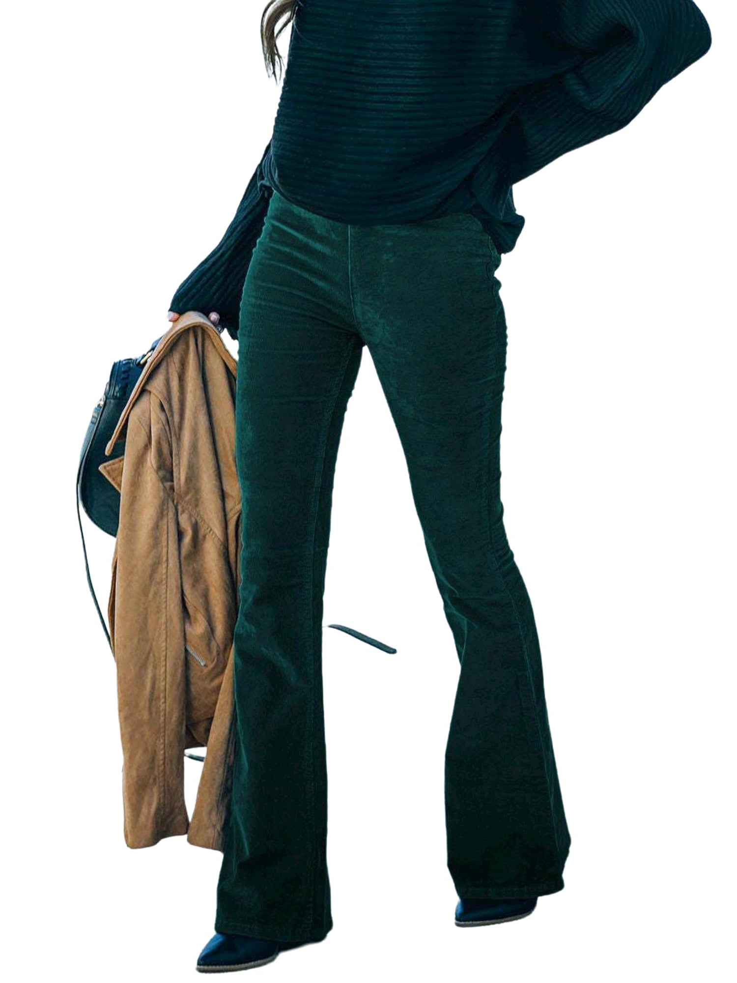 Zdcdcd Womens Retro Corduroy High Waist Wide Leg Flared Bootcut Casual