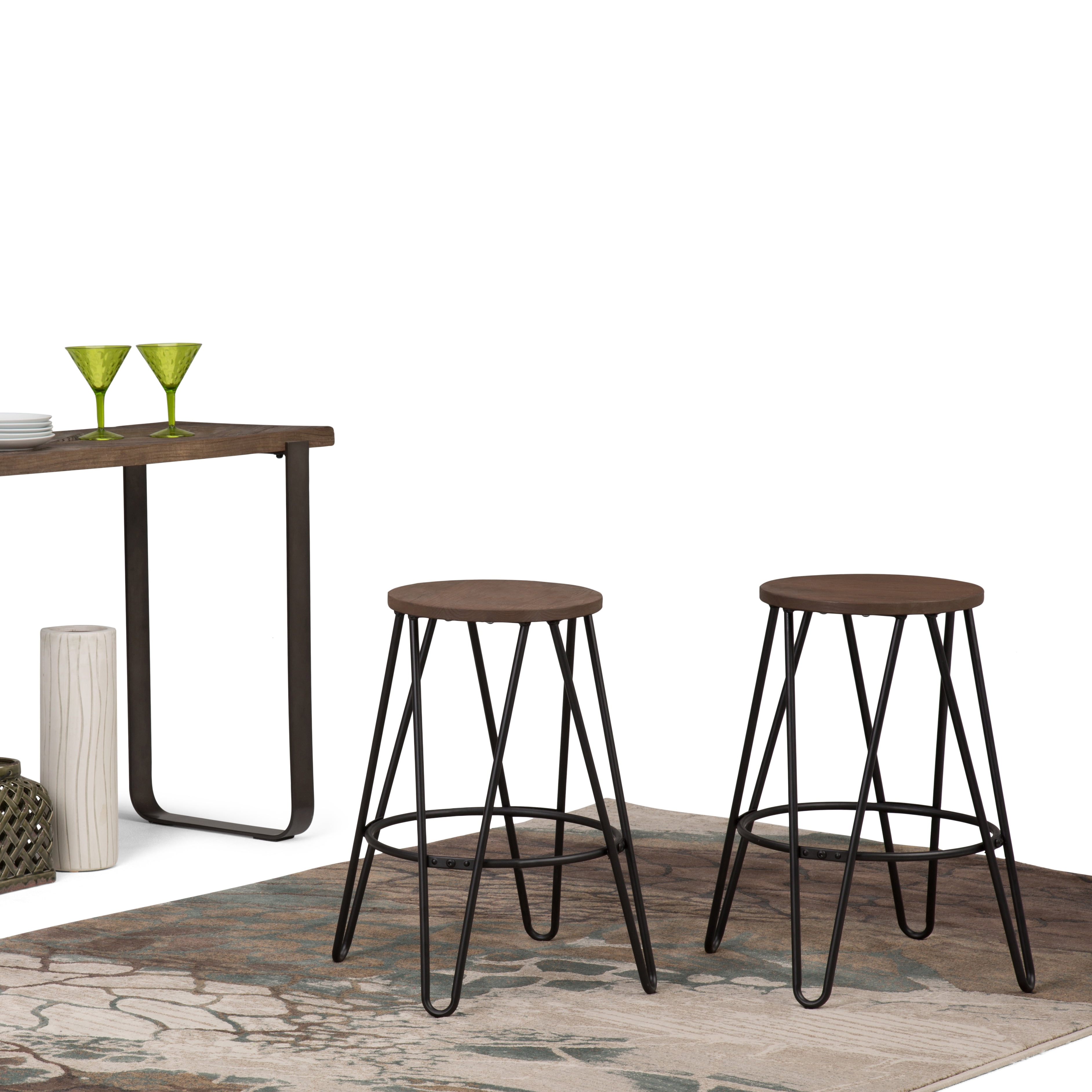 Webster SOLID ELM WOOD 24 inch Metal Counter Height Stool with Wood Seat in Cocoa Brown