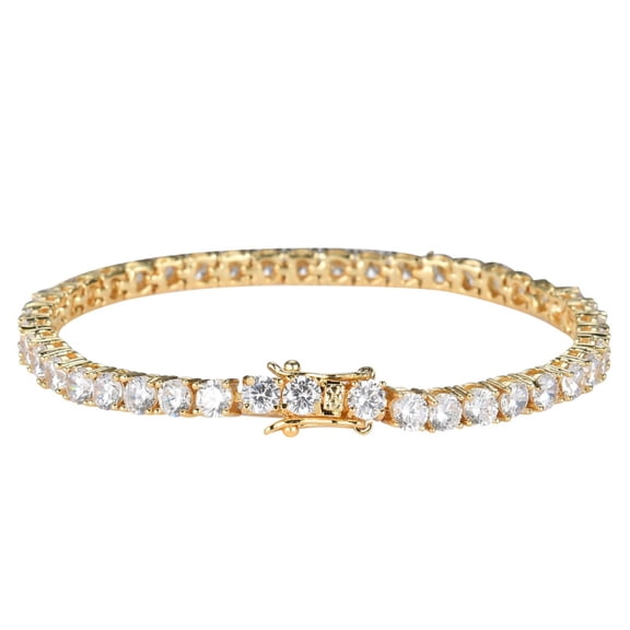 3-5MM Tennis Bracelets for Women 18K Gold Plated Classic Simulated Gold Diamond Bracelet Round Cut CZ Bracelets for Women Wedding Bridal Prom Jewelry Bracelets