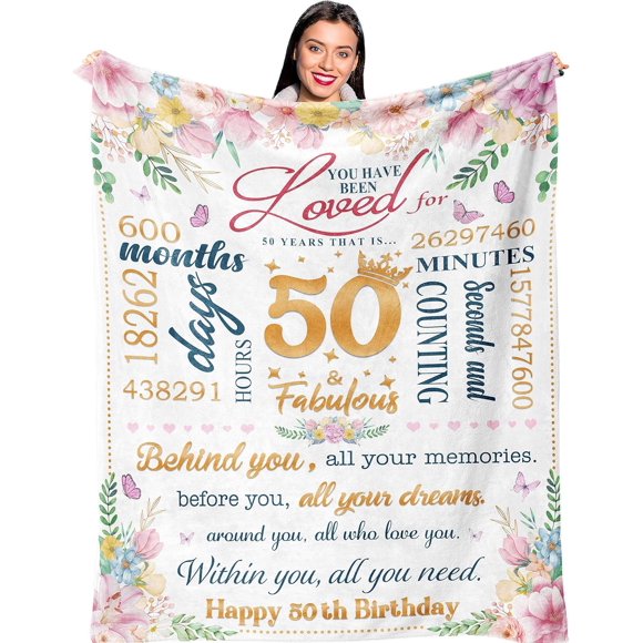 LHSHID 50th Birthday Gifts for Women 50 Year Old Gifts for Women 50th Birthday Gift Ideas 50 Birthday Gift for Women Fifty Gifts Gift for 50 Year Old Woman Happy 50th Birthday Blanket 60"x80"