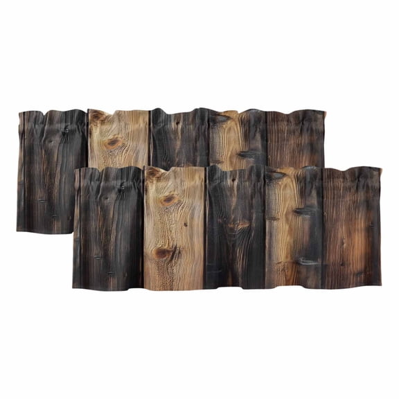 Vintage Wooden Valances for Windows, Decorative Rod Pocket Window Valance Curtains, Brown Modernism Retro Farmhouse Short Curtain Drapes for Kitchen/Bathroom/Living Room, 2 Panels, 42" W x 12" L