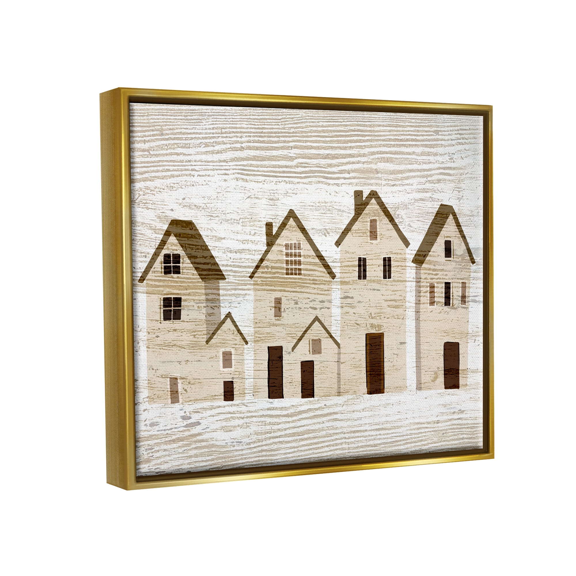 Stupell Industries Rustic Neighborhood Houses Art for Kids Painting Gold Floater Framed Art Print Wall Art, 21 x 17