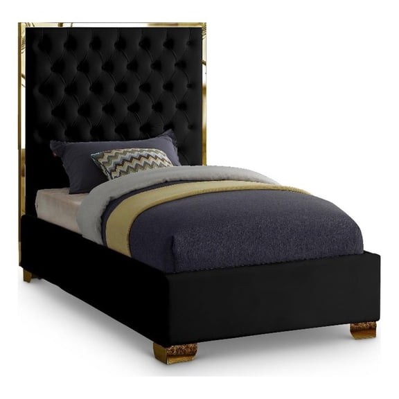 Meridian Furniture Lana Solid Wood and Velvet Twin Bed in Black