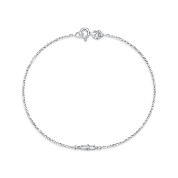 Two Stone Bracelet for Women | 0.12 Carat Baguette Shape Lab Grown Diamond Cable Link Chain Bracelets | 14K White Gold Over Sterling Silver Stacking Dainty Bracelets for Brides- 7.00 Inch