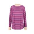 thumbnail image 6 of miqiqism Long Sleeve Shirts for Women Cotton Loose Pullover Tops Juniors Fall Striped Colorblock Tunic Tops T Shirts Round Neck Blouses Outfit,Hot Pink,Large, 6 of 6