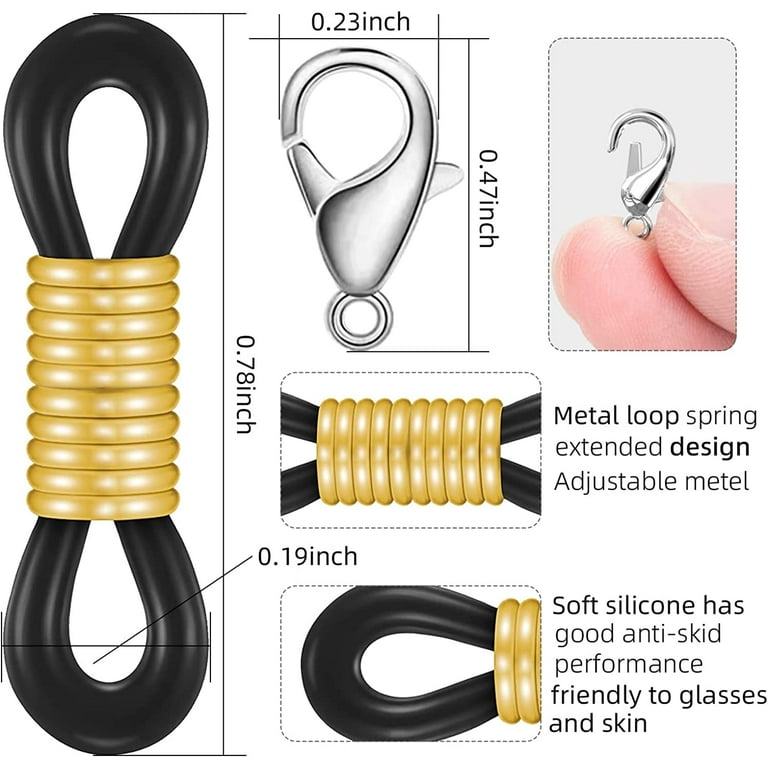 50PCS Anti-Slip Eyeglass Chain Ends Retainer Ear Hook Glasses Rope  Connectors Sunglasses Cord Holder Adjustable Rubber Glasses Ring