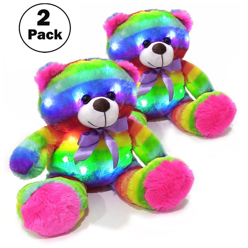 The Noodley 14 inch LED Light up Stuffed Animal Rainbow Teddy Glow Bear
