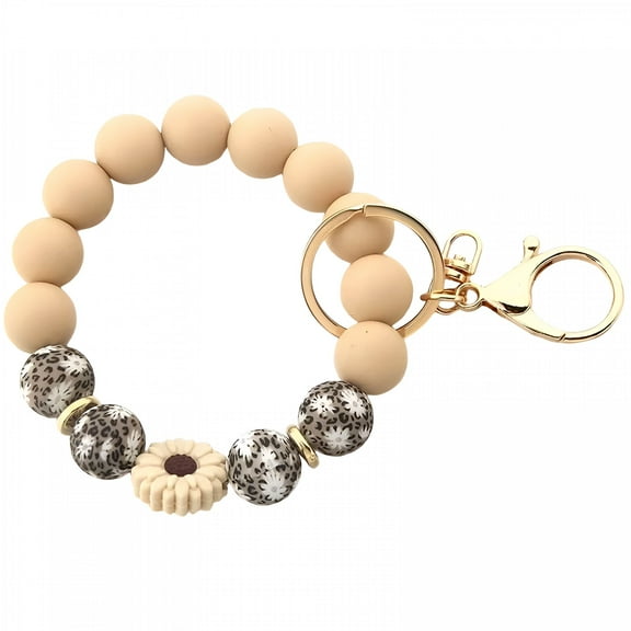 DESIGNICE Silicone Beaded Keychain Wristlet Key Ring Bracelet Cute Car Key Chain Holder for Women Girls Beaded Wristlet Keychain