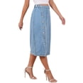thumbnail image 4 of INSPIRE CHIC Women Denim Midi Skirt High Waisted Button Up Casual Slit Jean Skirts L Light Blue, 4 of 6
