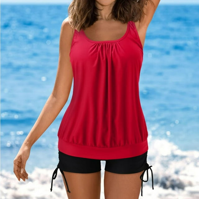 Augper Women's Sexy Solid Color Swimwear Two-piece Slim Swimsuit Bikini Straped Swimsuits
