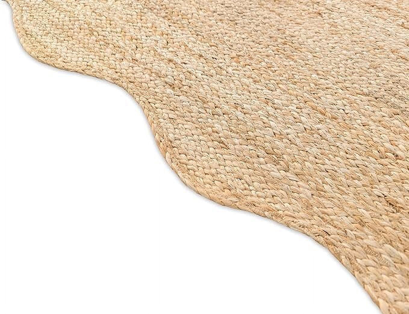 KLAVATE Natural Jute Wave Edge Hand Braided Scalloped Farmhouse Entryway Jute Rug