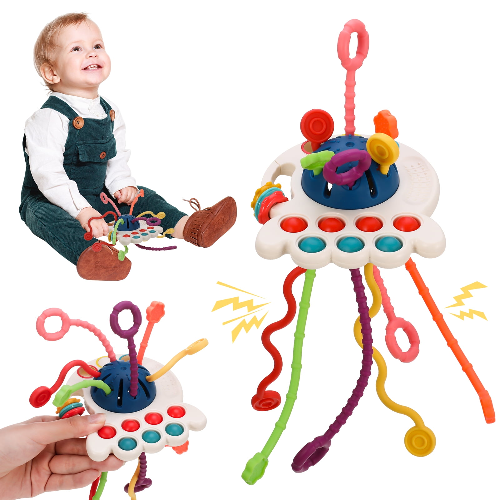 HEQUSIGNS Baby Montessori Toys for 18M+, UFO Montessori Pull String Toy