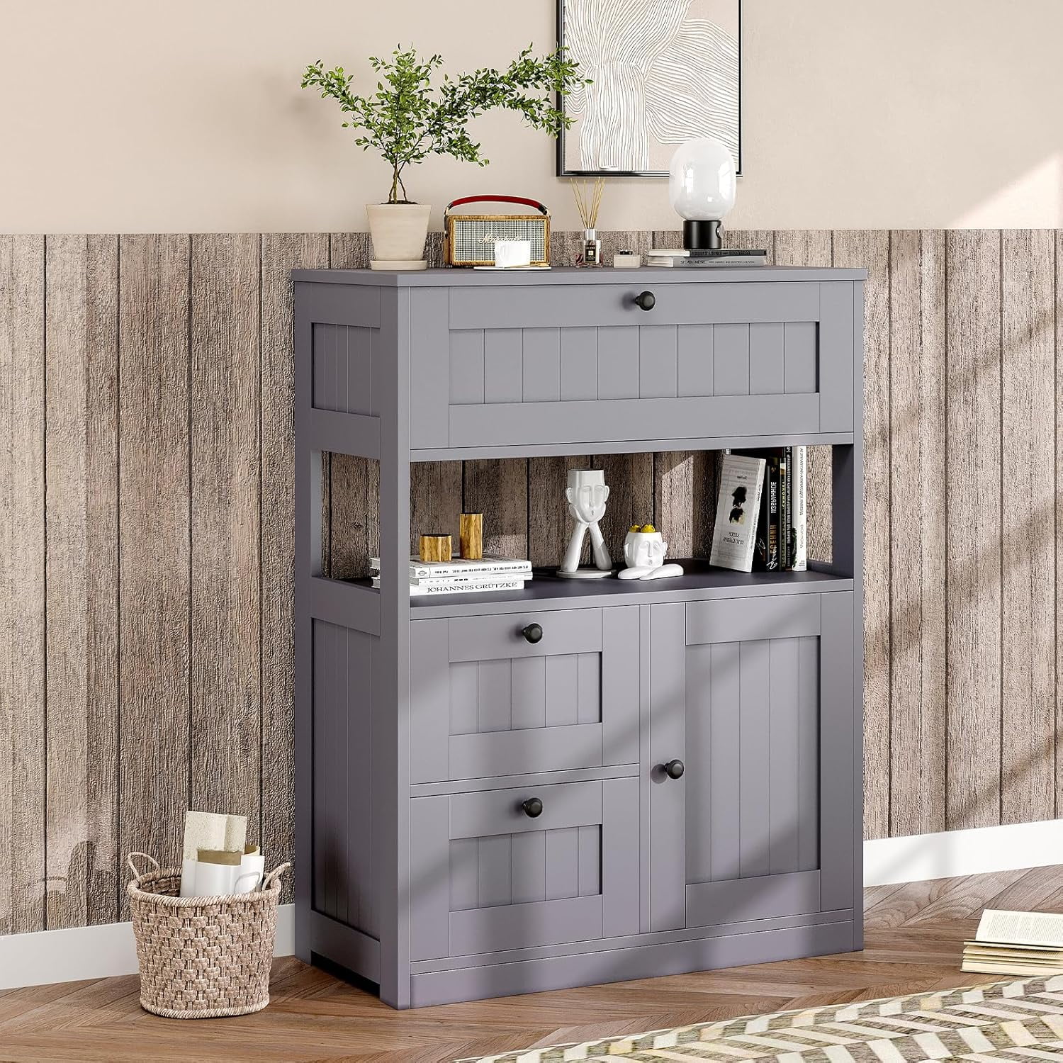 Bathroom Cabinet, Modern Bathroom Floor Storage Cabinet Organizer with 1 Door and 3 Drawers, Freestanding Cupboard for Kitchen/Living Room Use