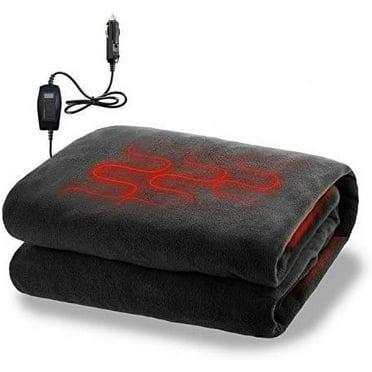 Zone Tech Classic Black 12V Heated Travel Blanket for Long Trips and Camping