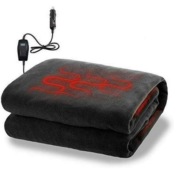 Zone Tech Classic Black 12V Heated Travel Blanket for Long Trips and Camping