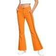 thumbnail image 2 of YaEYa Girls School Uniform Pant Striped Trim Slim Fit Bell Bottom Trousers Fitted Flare Leg Pants High Waist With Side Pocket Button Fly Trouser Preppy Outfit (Orange,9-10 Years), 2 of 7