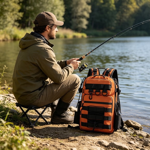 EGNMCR Storage Bins, Storage Containers Outdoor Fishing Tackle Sling Backpack Fishing Rod Bag Waterproof Fishing Gear Storage Bag Outdoor Travel Multifunctional Outdoor Bag polyester backpack
