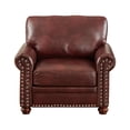 thumbnail image 6 of Modern PU Leather Seat Chair, Single Couch with Silver Nails Head Trim and Retro Solid Wood Legs, Lounge Chair with Round Armrest for Living Room, Bedroom, Office and Apartment, Burgundy, 6 of 7