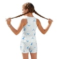 thumbnail image 2 of COEQINE Girls Tankini Swimsuit 2 Piece for Kids 10-11 Years Old Printed Modest Bathing Suits with Removable Pads Crewneck Tank Top & Swim Shorts Polyester Spandex, Cute Shark Stripe Blue, 2 of 8