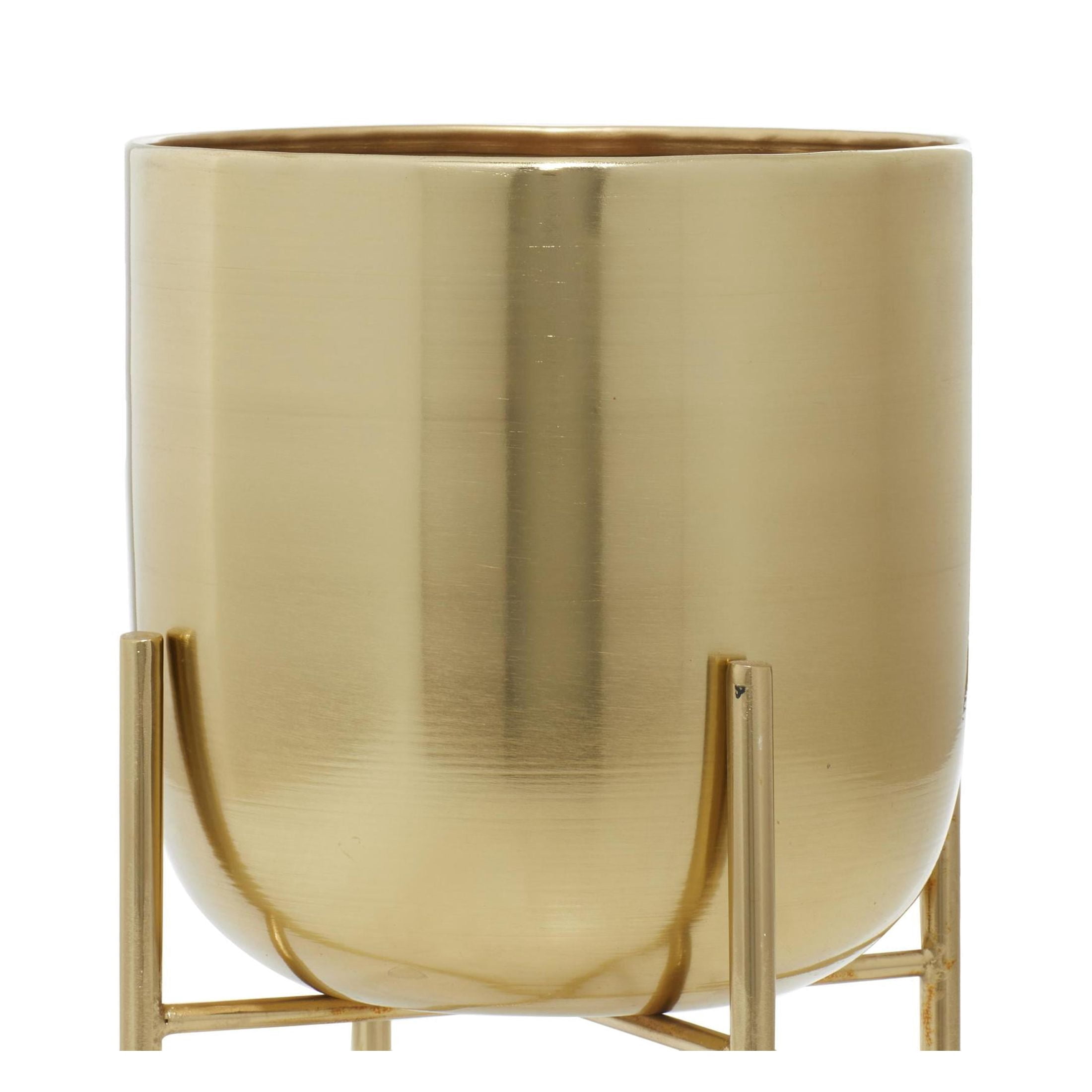 DecMode 16", 13"H Brushed Dome Gold Metal Planter with Curved X-Shaped Stands (2 Count)