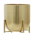 thumbnail image 5 of DecMode 16", 13"H Brushed Dome Gold Metal Planter with Curved X-Shaped Stands (2 Count), 5 of 12