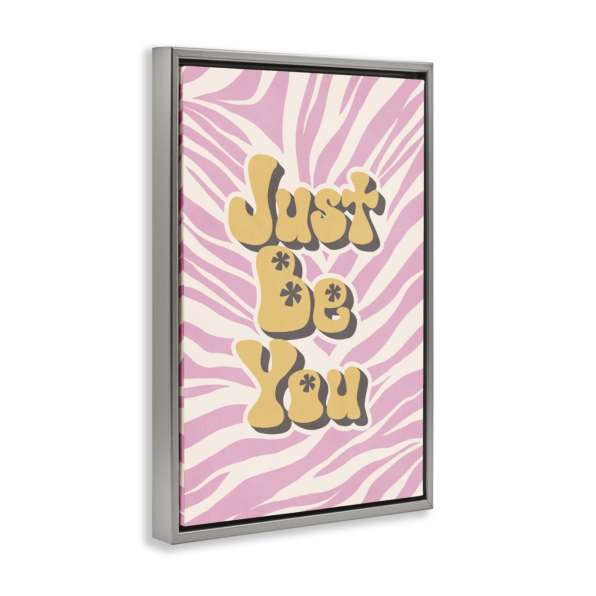 Stupell Industries Just Be You on Zebra Text & Numbers Painting Gray Floater Framed Canvas Art Print Wall Art, 17 x 25