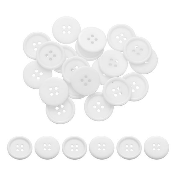 Uxcell 50Pcs 40L 4-Hole Resin Sewing Buttons for Crafts, 0.98" Round Clothing Fastener Round Resin Buttons for DIY Sewing Clothes Fabric Pants Dress Skirt Crafts Replacement, White
