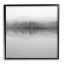 Stupell Mountainous Lake Trees Reflection Landscape Photography Black Framed Art Print Wall Art