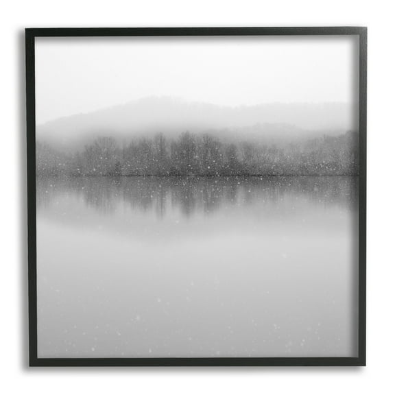 Stupell Mountainous Lake Trees Reflection Landscape Photography Black Framed Art Print Wall Art