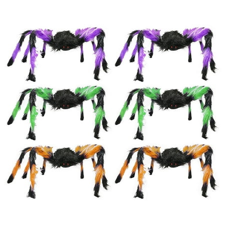 set of 6 halloween large hairy spiders purple green orange 24 spider indoor outdoor halloween spider party decoration walmartcom