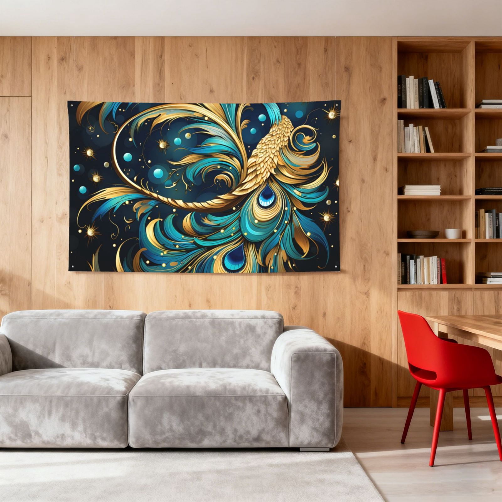 Peacock Feathers Starry Four Hole Decorated Banner Flag for Garden Yard Home Decoration Indoor Outdoor 4x6 Ft