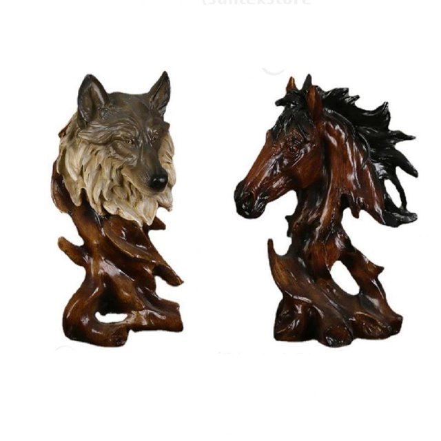 Estatua de animal BLESIY 2 Uds decoración Hogar oficina cabeza de madera