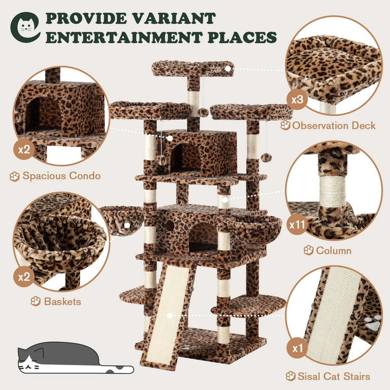 Amolife 68 Inch XL Cat Tower with Hammock, Multi-Level Tree